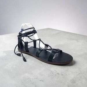 Madewell Womens Black Leather Lace Up Gladiator Sandals H6742 Size 8 Flat Boho